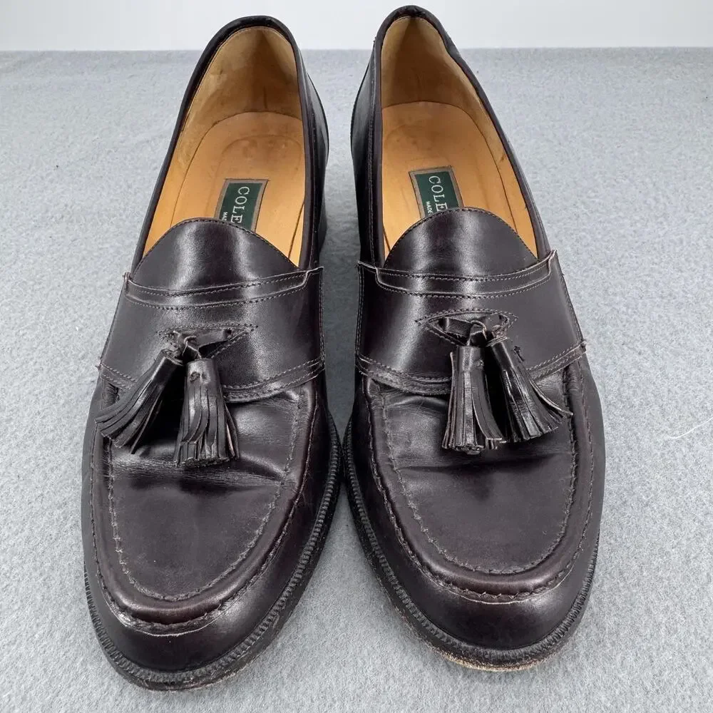 Cole Haan Tassel Loafer‎ Pumps Womens 8 B Brown Block Heels Made In Italy F8920